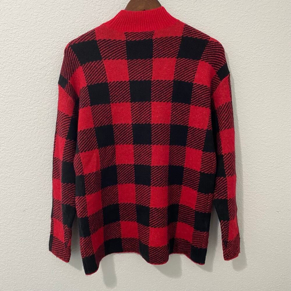 Loft Sweater Womens Size S Red and Black Buffalo Plaid Mock Neck NWOT - Picture 2 of 6